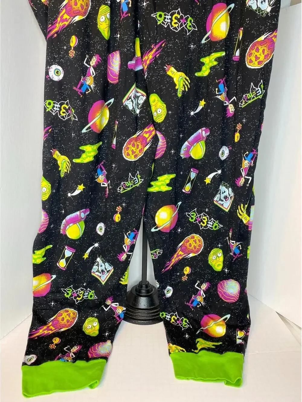 Rick and Morty Pants Green/Black Multi Lounge Pajama Joggers Mens XXL~ EUC